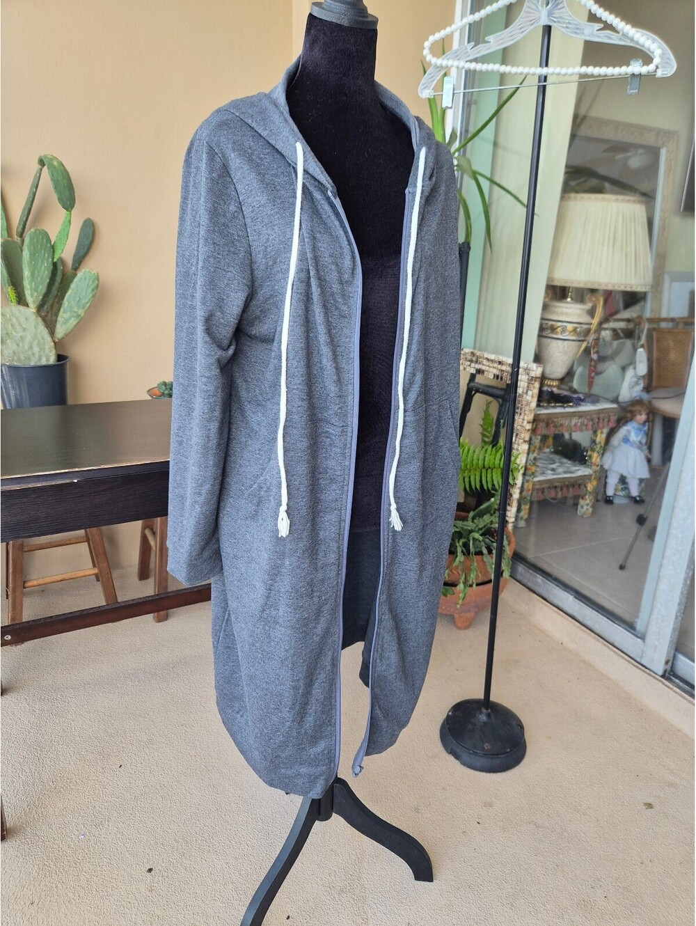 GRACE KARIN Women’s Longline Zip-Up Hoodie Cardigan Gray Size L